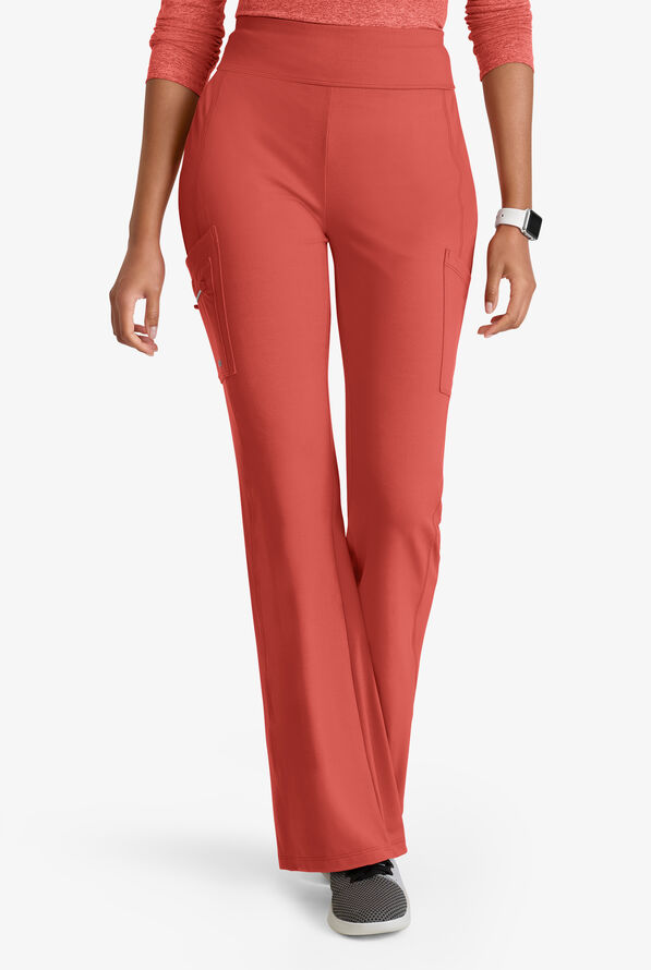 Barco One Performance Knit Sprint Women's 7-Pocket STRETCH High Waisted Fit & Flare Scrub Pant - Ginger Rose - 1