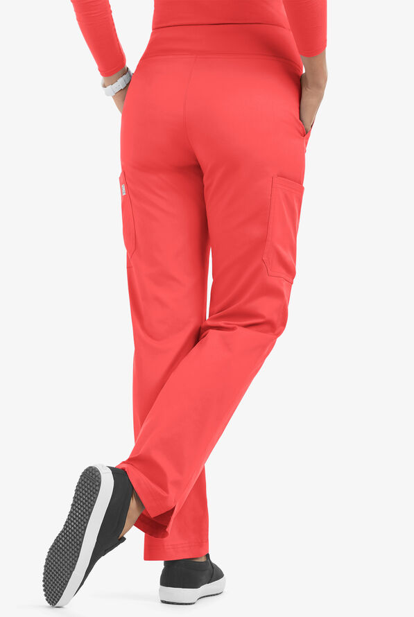 Butter-Soft STRETCH Women's 4-Pocket Knit Waistband Yoga Scrub Pants - Tall - Radiant Red - 3