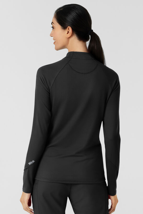 Wink Layers Women's 1-Pocket STRETCH Quarter Zip Mock Neck Knit Underscrub - Black - 2