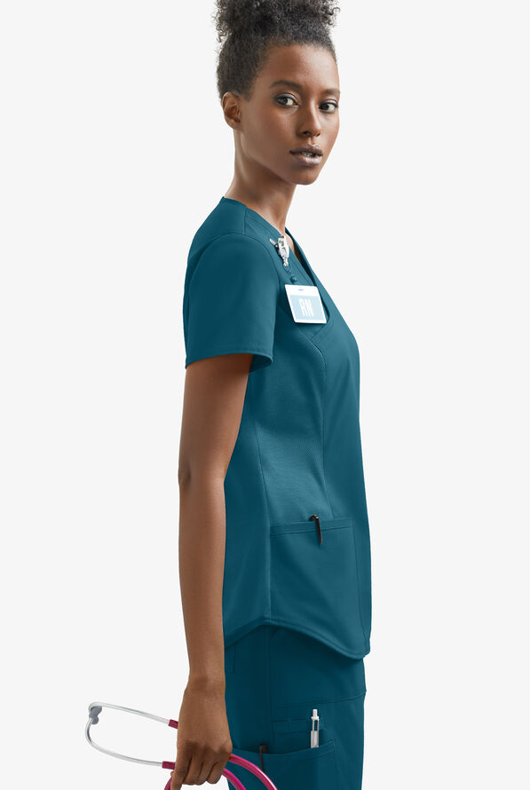 UA Exclusive Cherokee Workwear Professionals Active Women's 2-Pocket STRETCH Mock Wrap Scrub Top - Caribbean Blue - 5