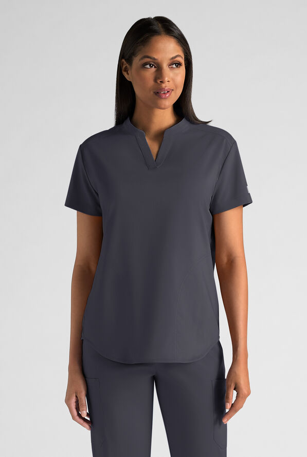 Butter-Soft STRETCH FLXTEK+ Women's 2-Pocket Oversized Henley Scrub Top - Pewter - 1