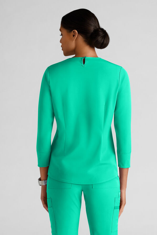 WhisperLite LYRA Women's 2-Pocket STRETCH 3/4" Sleeve Scrub Top - Dynasty Green - 2