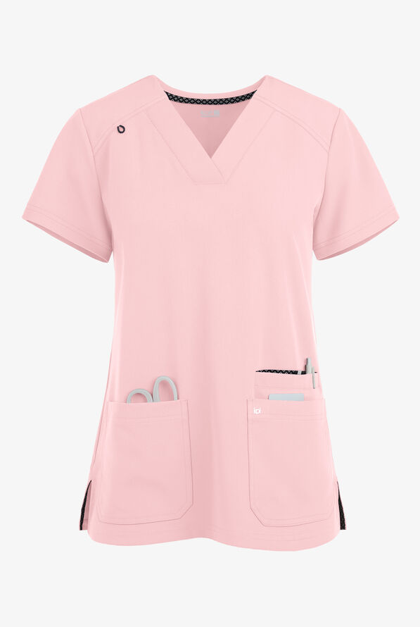 koi Next Gen Hustle and Heart Women's 3-Pocket STRETCH V-Neck Scrub Top - Pink Dream - 1