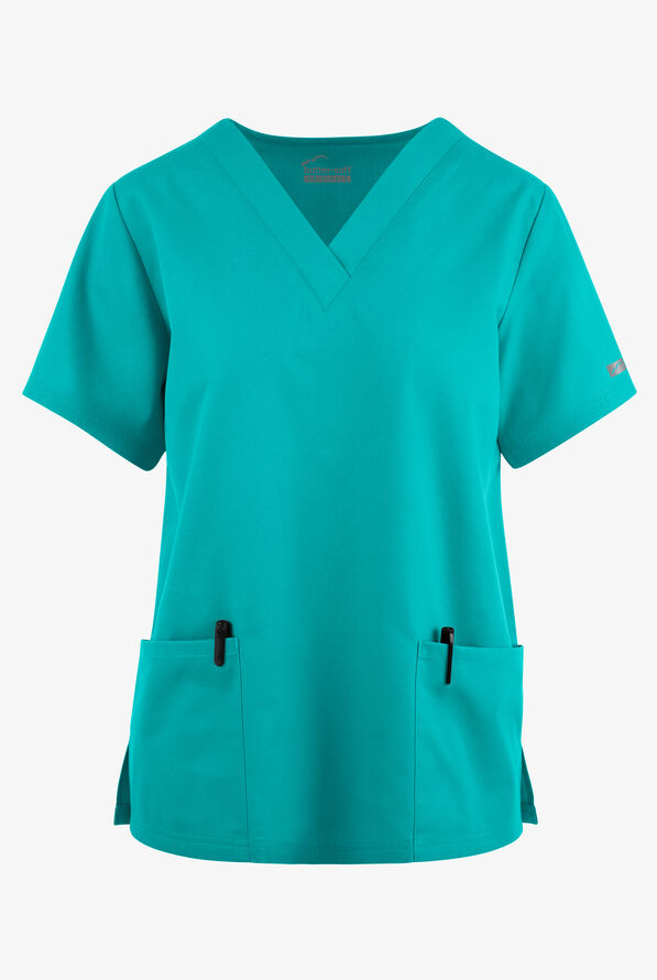 Butter-Soft Originals Women's 2-Pocket V-Neck Scrub Top - Bright Teal - 1