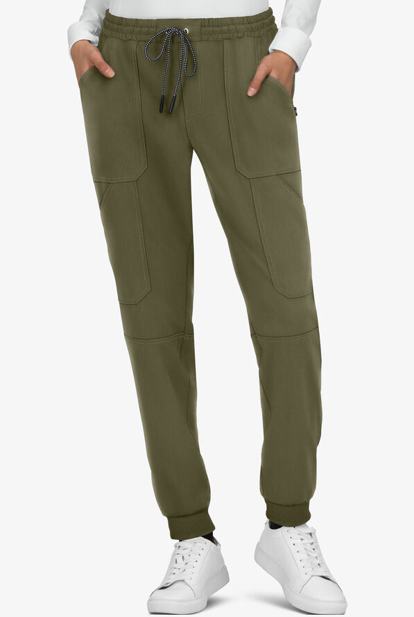 koi Next Gen Good Vibe Women's 7-Pocket STRETCH Jogger Scrub Pants - Petite - Olive - 1