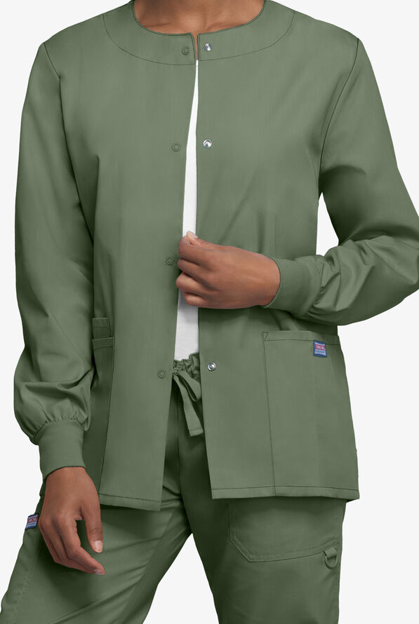 Cherokee Workwear Women's 3-Pocket Snap Front Scrub Jacket - Olive - 2