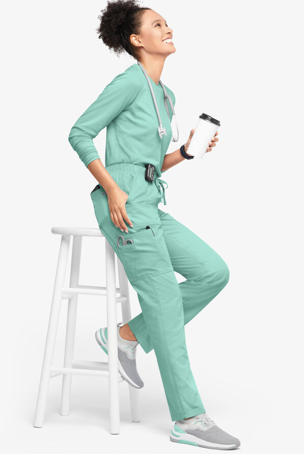 Butter-Soft Originals Women's 7-Pocket Mid Rise Straight Leg Cargo Scrub Pants - Petite - Water Mint - 4