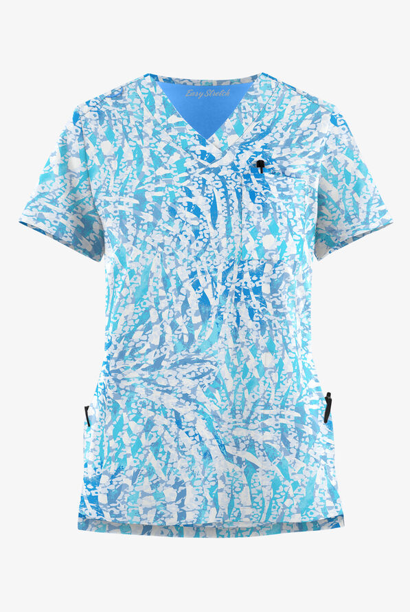 Easy STRETCH Spirit Animal Women's 3-Pocket High Low V-Neck Print Scrub Top - null - 1