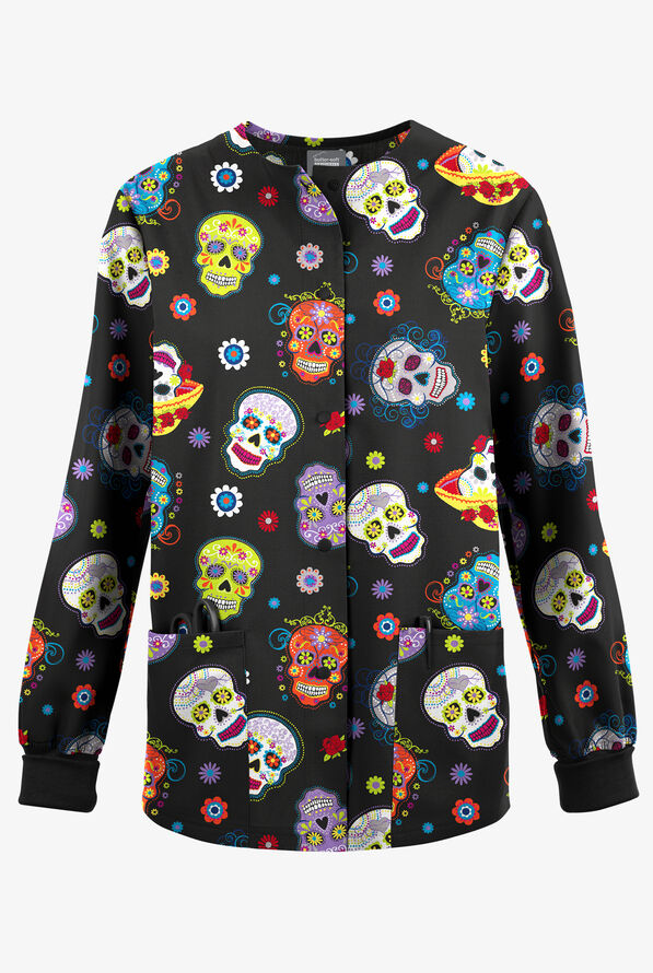 Chaqueta médica abrigada estampada Butter-Soft Originals Festive Calavera para mujer - null - 1