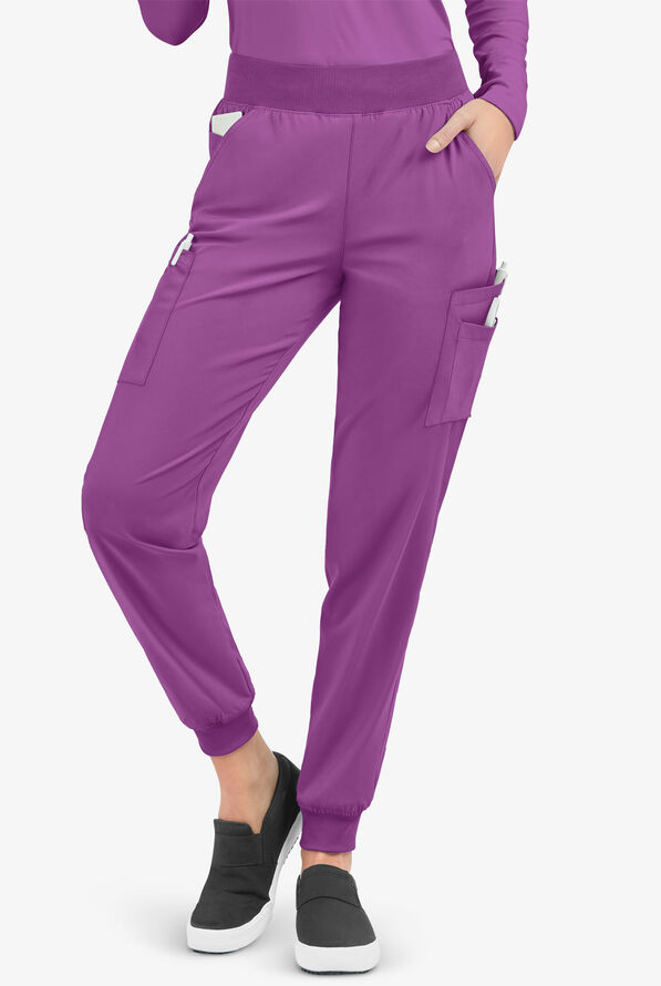 Easy STRETCH Mila Women's 7-Pocket Jogger Scrub Pants - Tall - Purple Swirl - 1