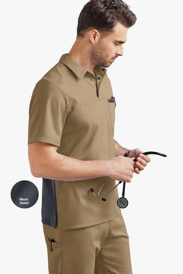 Advantage STRETCH Men's 3-Pocket Short Sleeve Polo with Back Air-Mesh Panels - Golden Sand - 4