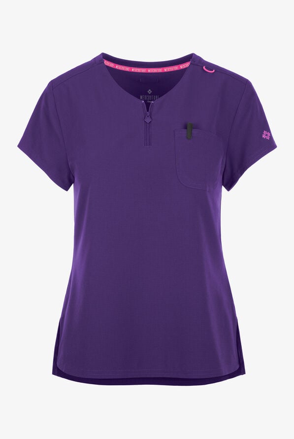 Med Couture Amp Women's 1-Pocket STRETCH Tuck In V-Neck Scrub Top - Purple Surge - 1