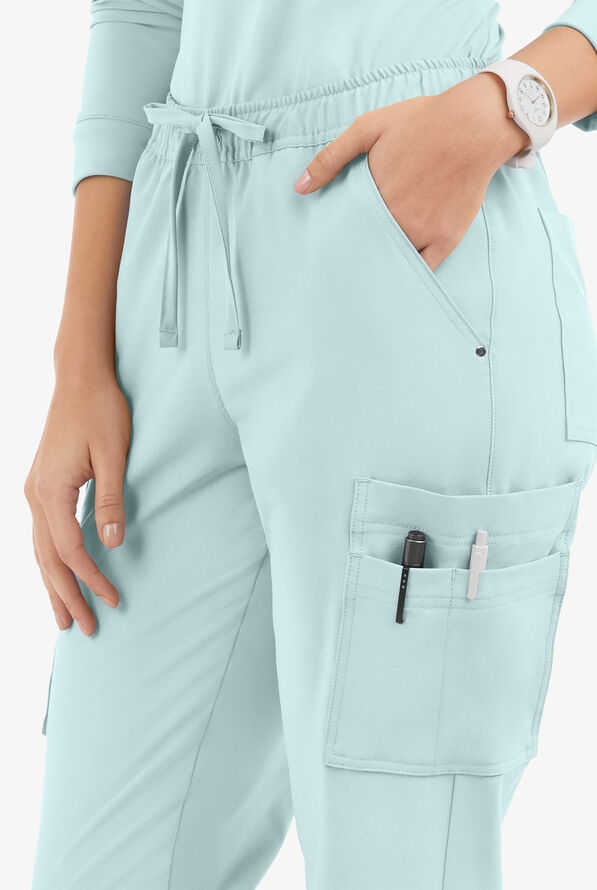 Easy STRETCH Halle Women's 11-Pocket Ruched Leg Jogger Scrub Pants - Ocean Mist - 3