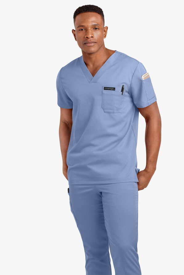Advantage STRETCH Men's 4-Pocket V-Neck Scrub Top - Ceil Blue - 2
