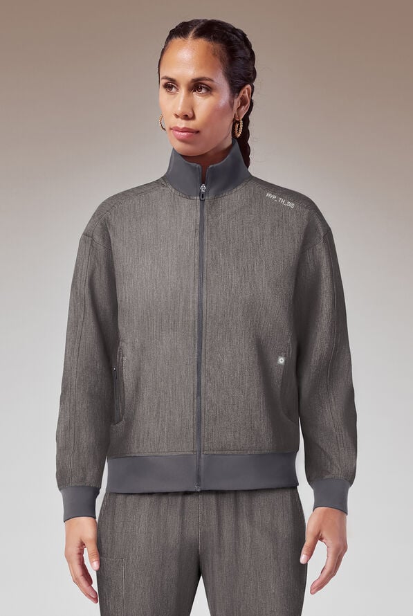Hypothesis Base Women's 3-Pocket Relaxed Fit Zip Front Scrub Jacket - Graphite - 1