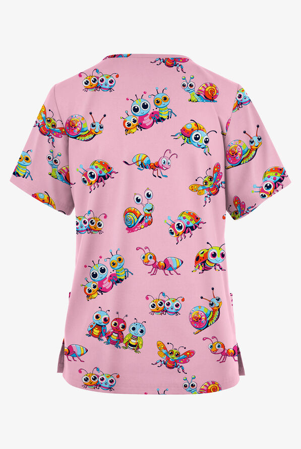Blusa m&eacute;dica estampada Butter-Soft Originals Bug Parade Blush con cuello en V y 2 bolsillos para mujer - null - 2
