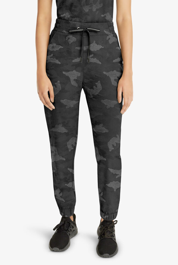 Healing Hands Purple Label Tate Camo Women's 5-Pocket STRETCH Jogger Scrub Pants - Black - 1