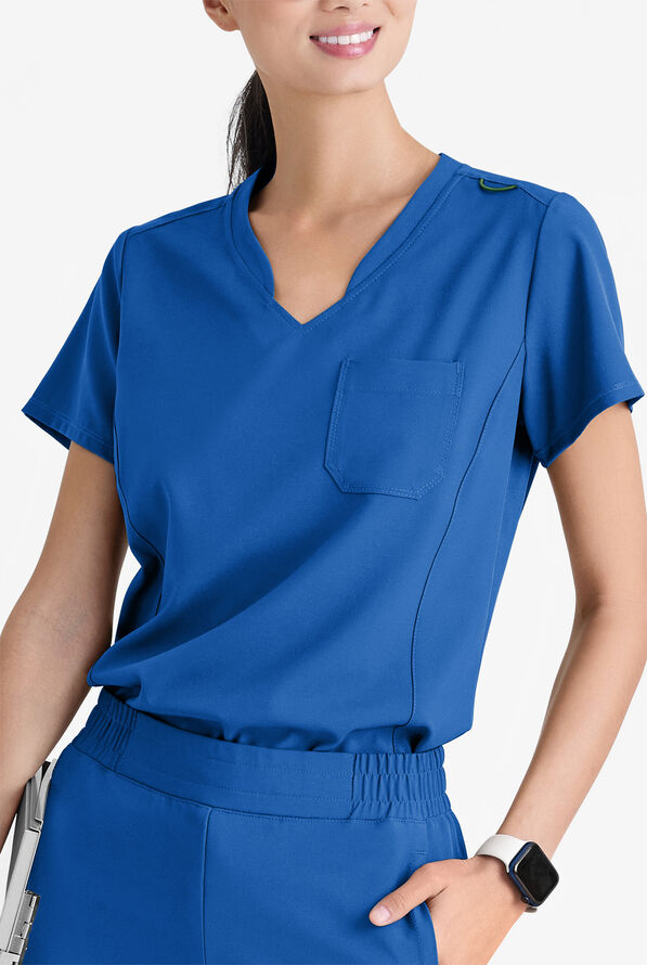 Grey's Anatomy by Barco Evolve STRETCH Sway Women's 1-Pocket Tuck In V-Neck Scrub Top - Royal - 2