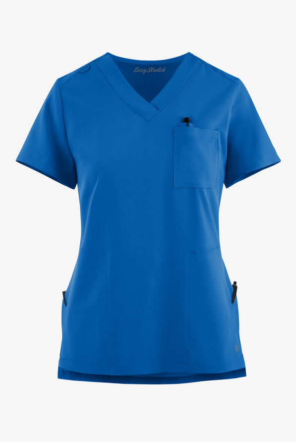 Easy STRETCH Taylor Women's 3-Pocket High Low Hem V-Neck Scrub Top - Royal - 6
