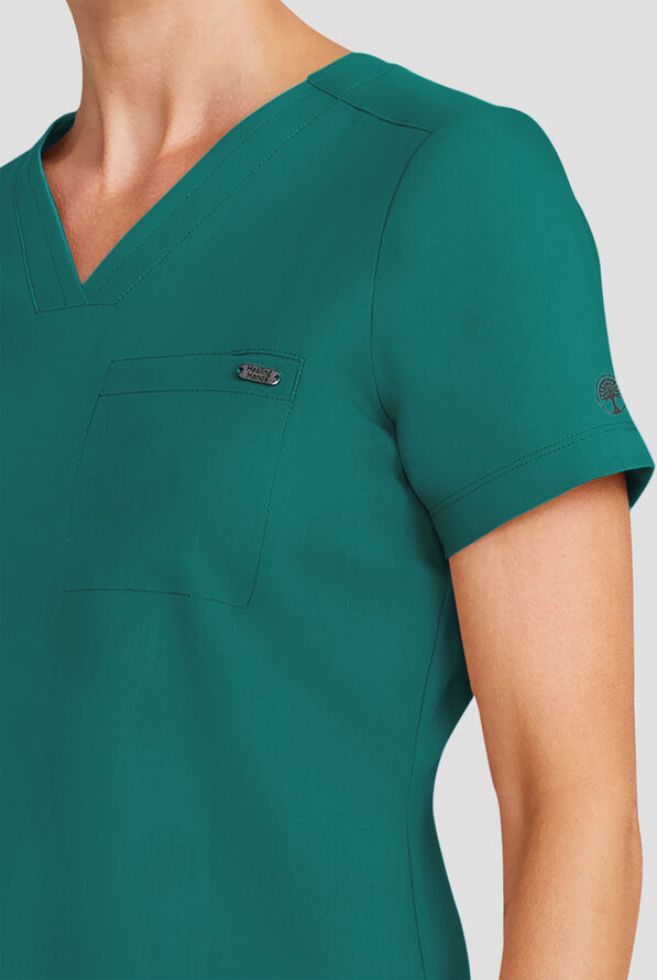Healing Hands Quest Women's 1-Pocket STRETCH Tuck In V-Neck Scrub Top - Hunter - 3