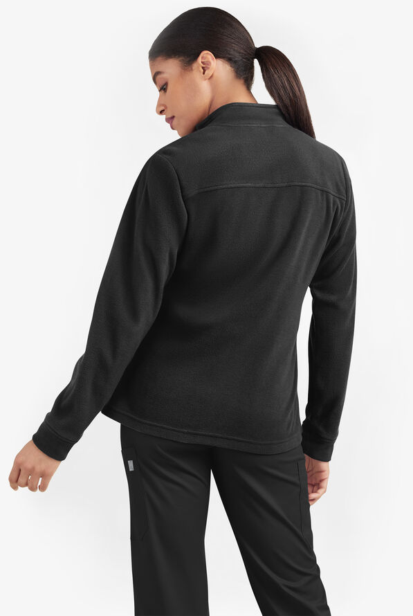 Butter-Soft STRETCH Women's 2-Pocket Zip Front Fleece Scrub Jacket - Black - 4
