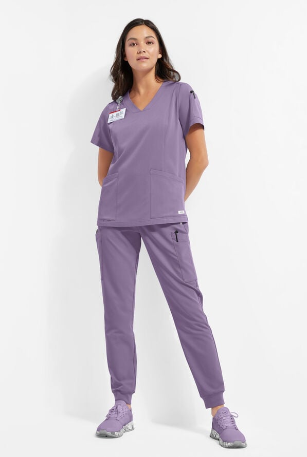 Blusa médica ReSurge Ruby con cuello en V y 5 bolsillos para mujer - Purple Dusk - 2