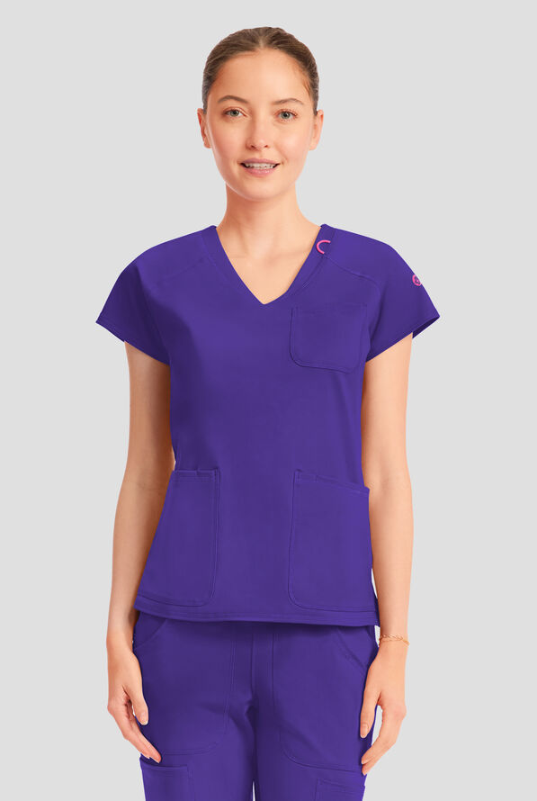 Blusa m&eacute;dica Med Couture Amp Knit STRETCH con cuello en V y 3 bolsillos para mujer - Galactic Purple - 2