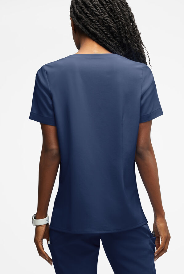 Blusa m&eacute;dica Easy STRETCH Amber con cuello con muesca y 4 bolsillos para mujer - Navy - 3
