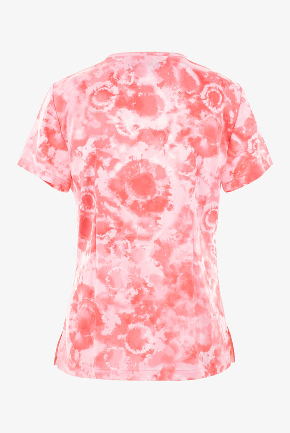 Blusa médica estampada koi Basics Dreamscape Pink Tie Dye STRETCH con cuello en V y 2 bolsillos para mujer - null - 2