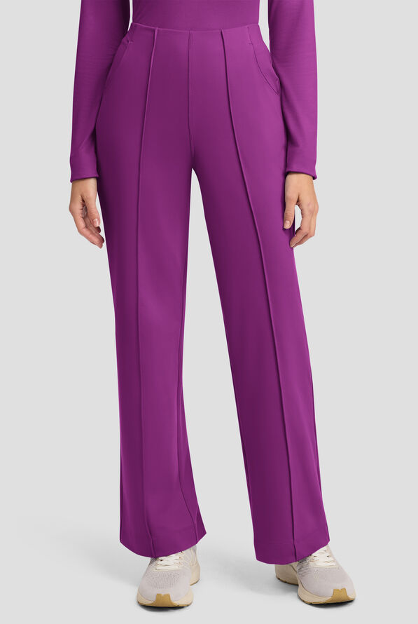 Cherokee Achieve Women's 3-Pocket STRETCH Wide Leg Pull-On Knit Scrub Pants - Petite - Wild Mulberry - 1