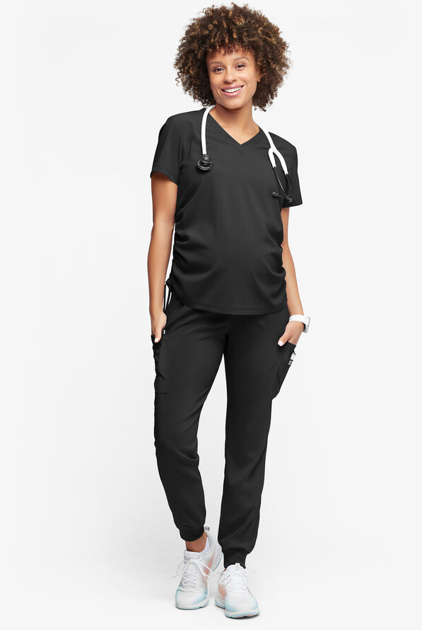 Easy STRETCH Chrissy Women's Maternity 4-Pocket Tapered Leg Jogger Scrub Pants - Onyx Black - 5