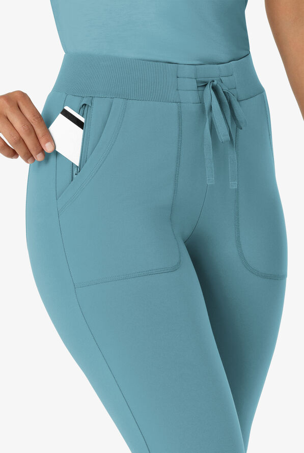 Wink Renew Knit Women's 5-Pocket STRETCH Ankle Zip Track Scrub Pants - Vintage Teal - 3