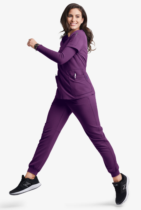 MOVEMENT by Butter-Soft STRETCH Antares Women's 6-Pocket V-Neck Scrub Top - Eggplant - 2