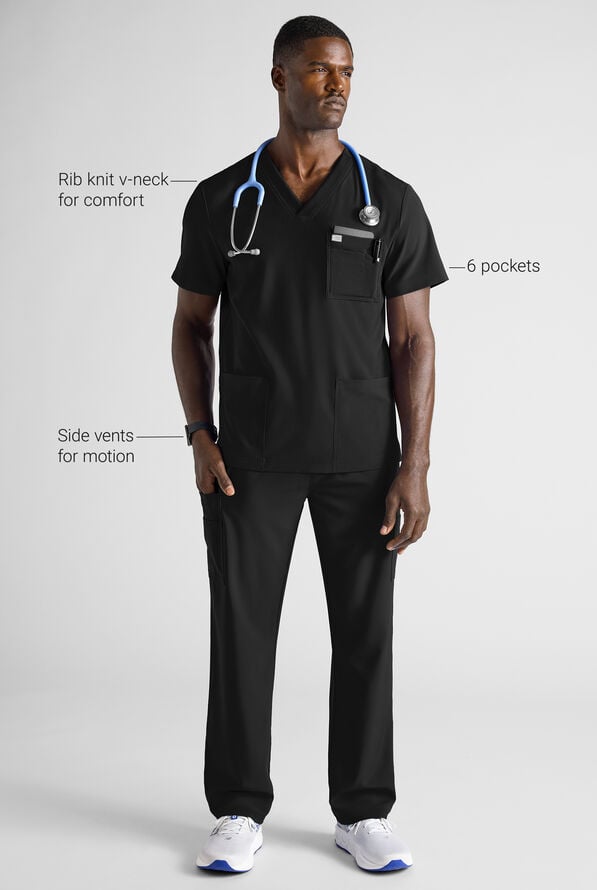 Easy STRETCH Men's 6-Pocket V-Neck Scrub Top - Onyx Black - 7