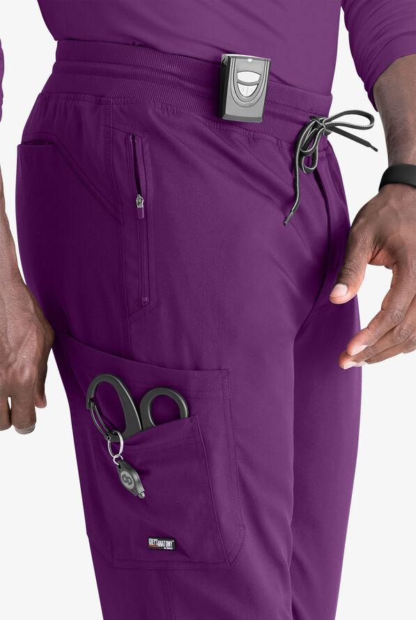 Grey's Anatomy by Barco Spandex STRETCH Murphy Men's 5-Pocket Cargo Jogger Scrub Pants - Eggplant - 5