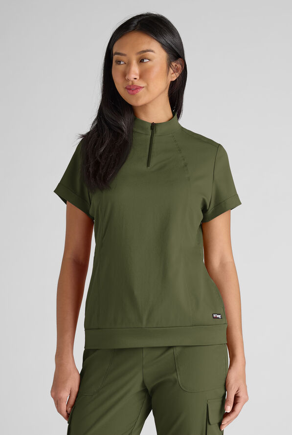 Blusa médica Grey's Anatomy by Barco Emerge Rowen STRETCH con cremallera y 2 bolsillos para mujer - Olive - 1