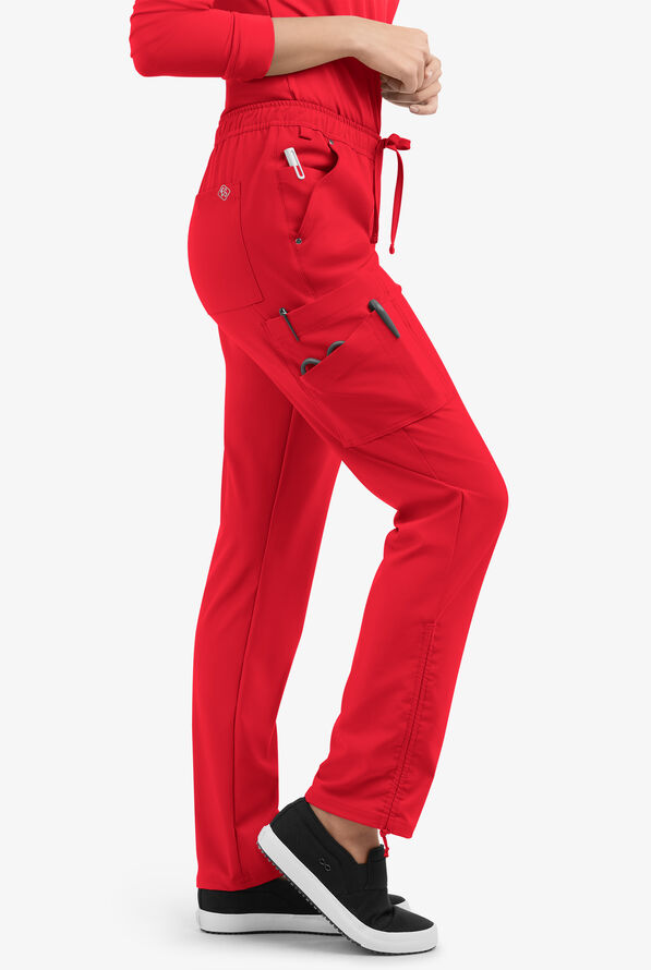 Easy STRETCH Halle Women's 11-Pocket Ruched Leg Jogger Scrub Pants - Petite - Atomic Red - 2