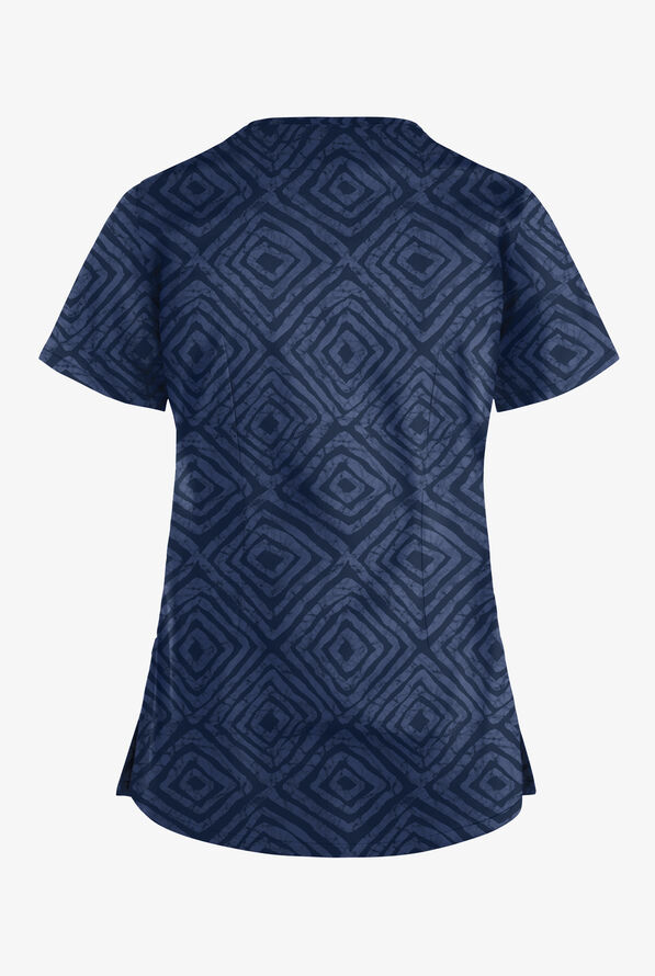Blusa m&eacute;dica estampada UA Butter-Soft STRETCH Tie-Dye Tiles Navy con detalle entrecruzado y 4 bolsillos para mujer - null - 2