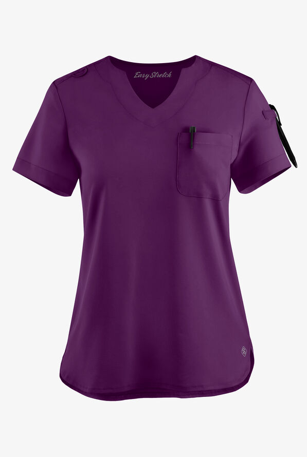 Easy STRETCH Nikki Women's 1-Pocket Scallop Neck Tuck-In Scrub Top - Eggplant - 1