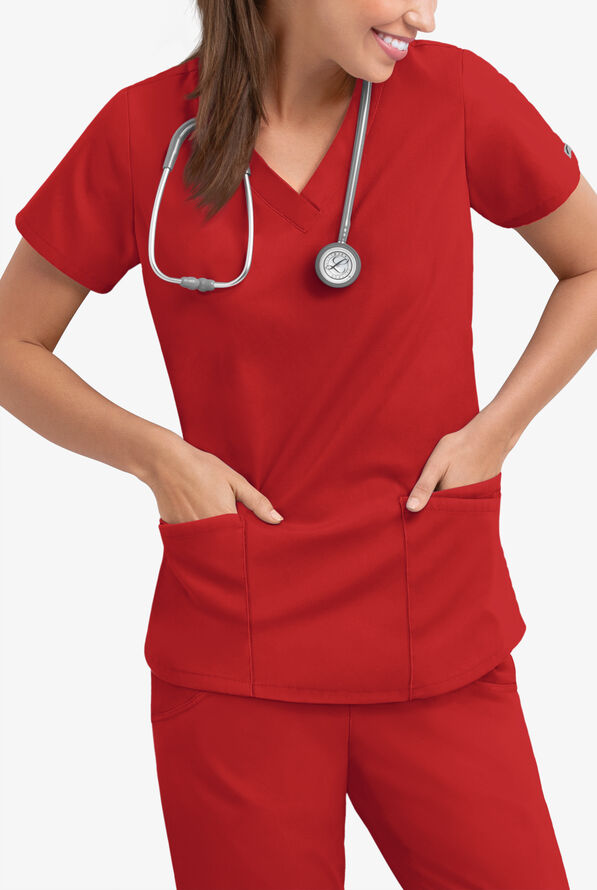 Butter-Soft Core Women's 4-Pocket Rounded V-Neck Scrub Top - Pearl - 2