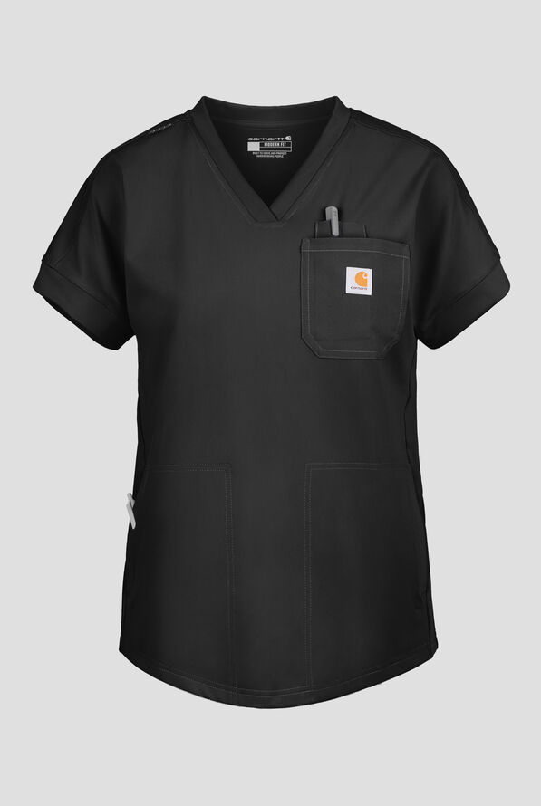 Carhartt Force&reg; Cross-Flex Knits Women's 5-Pocket STRETCH V-Neck Scrub Top - Black - 1