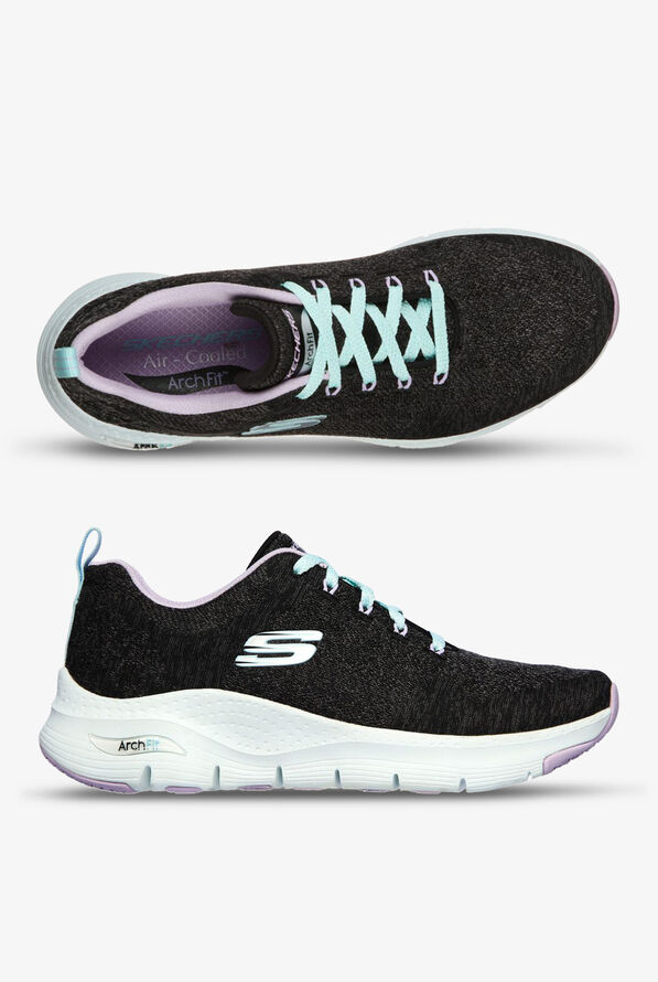 Skechers Sport Women's Arch Fit Comfy Wave Black/Lavender Trim Athletic Lace Up Nursing Shoes - null - 1