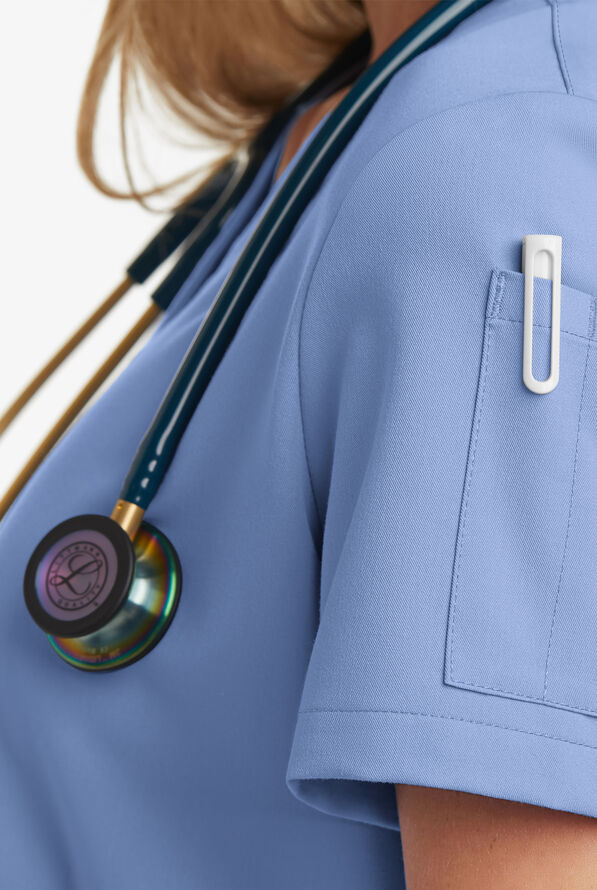 MOVEMENT by Butter-Soft STRETCH Antares Women's 6-Pocket V-Neck Scrub Top - Ceil Blue - 7