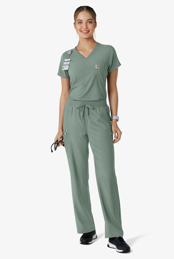 Carhartt Cross-Flex Force Boot Cut Women's 6-Pocket STRETCH Convertible Drawstring Cargo Scrub Pants - Green Slate - 5