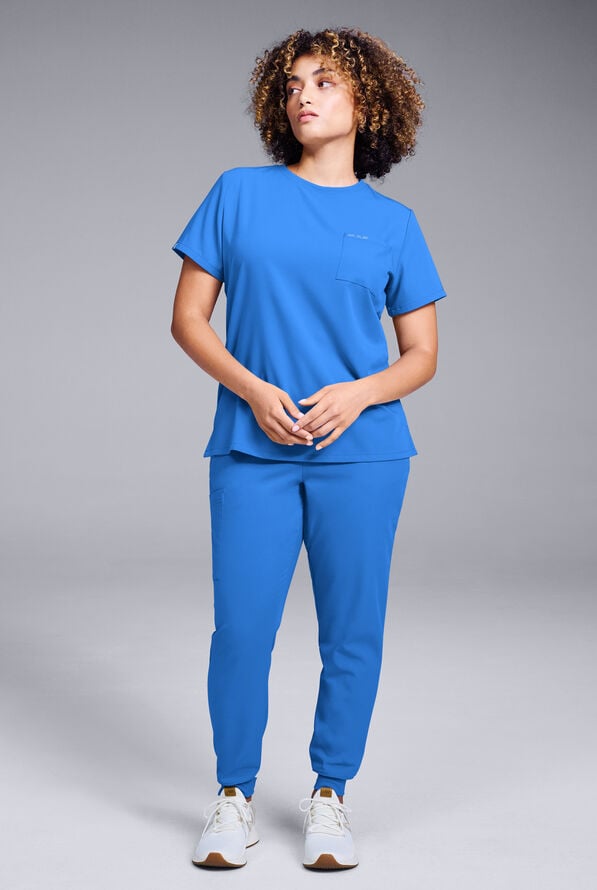 Conjunto de uniforme médico Hypothesis estilo jogger con cuello redondo para mujer - Royal - 2