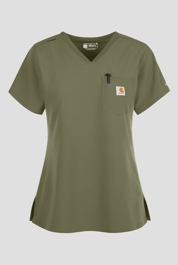 Blusa m&eacute;dica Carhartt Cross-Flex Force STRETCH con paneles de tejido y 1 bolsillo para mujer - Olive - 1