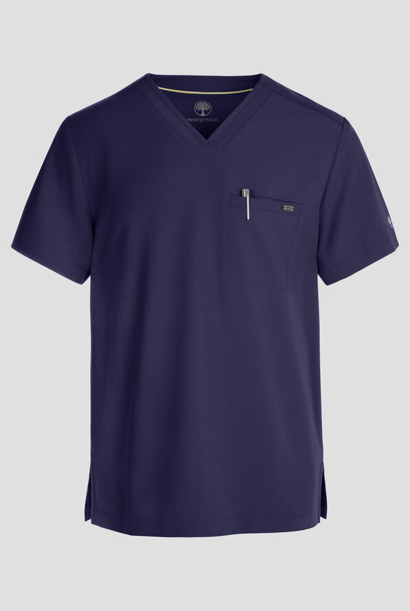 Healing Hands Quest Men's 1-Pocket STRETCH Tuck In V-Neck Scrub Top - Navy - 1