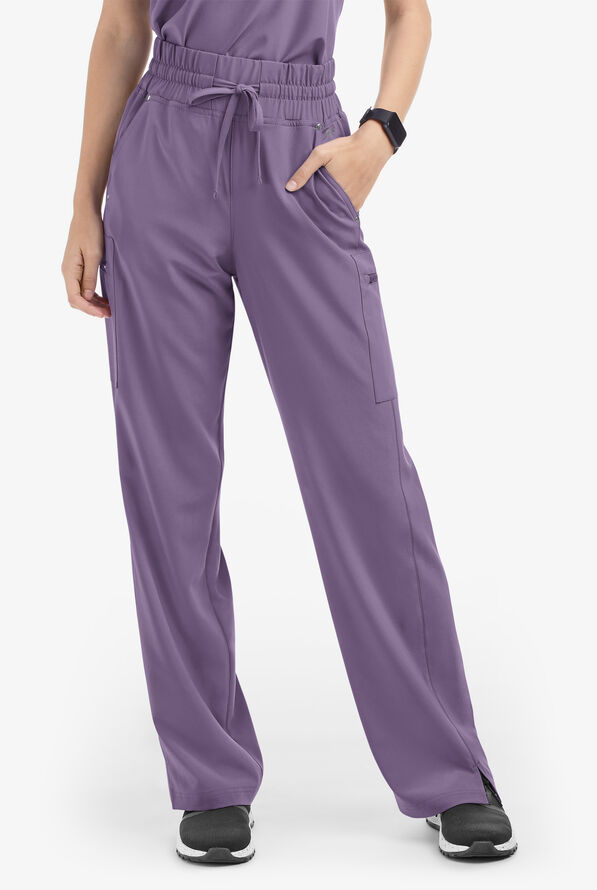 Easy STRETCH Ellie Women's 5-Pocket High Waisted Wide Leg Scrub Pants - Purple Dusk - 1