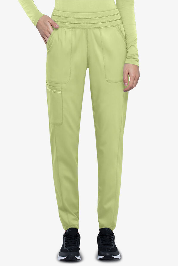 Cherokee Workwear Revolution Women's 5-Pocket STRETCH Elastic Waistband Half Jogger Scrub Pants - Celery Green - 1