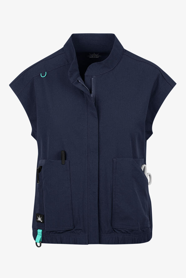 koi Solis Eloise Women's 4-Pocket STRETCH Zip Front Scrub Vest - Navy - 1